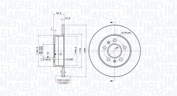 MAGNETI MARELLI Bremseskive 360406044301 265mm 10mm for RENAULT