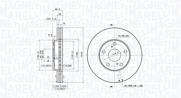 MAGNETI MARELLI Bremseskive 360406047101 275mm 28mm for TOYOTA LEXUS