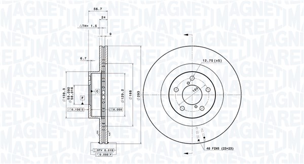 MAGNETI MARELLI Bremseskive 360406045501 294mm 24mm for SUBARU