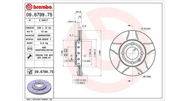 MAGNETI MARELLI Bremseskive 360406048905 239mm 18mm for VW