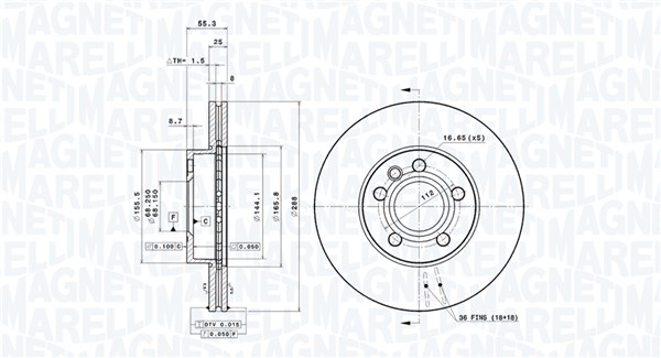 MAGNETI MARELLI Bremseskive 360406049101 288mm 25mm for FORD VW