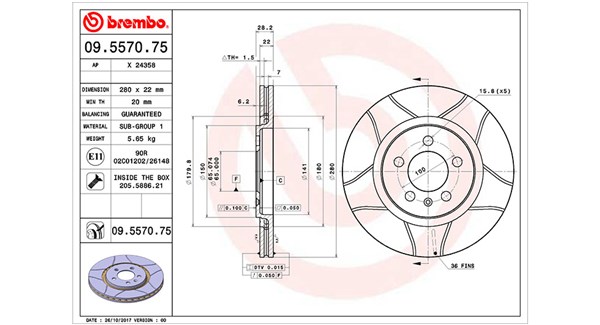MAGNETI MARELLI Bremseskive 360406048605 280mm 22mm for VW