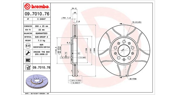 MAGNETI MARELLI Bremseskive 360406049305 lukket 288mm 25mm for VW AUDI VW (FAW) SKODA (SVW)