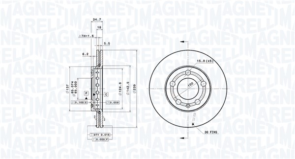 MAGNETI MARELLI Bremseskive 360406049601 239mm 18mm for VW