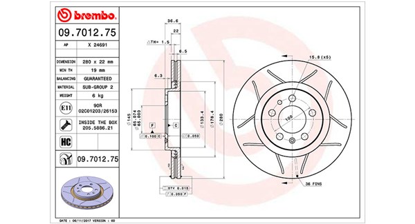 MAGNETI MARELLI Bremseskive 360406049505 ventileret 280mm 22mm for VW