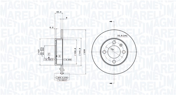 MAGNETI MARELLI Bremseskive 360406049801 fuld 230mm 9mm for AUDI VW