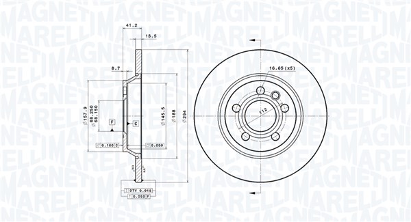 MAGNETI MARELLI Bremseskive 360406050401 294mm 14mm for FORD VW
