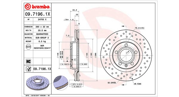 MAGNETI MARELLI Bremseskive 360406049902 perforeret 280mm 22mm for VW