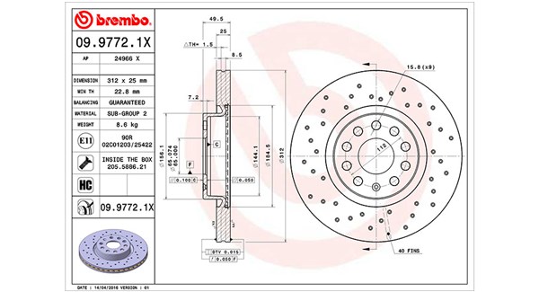 MAGNETI MARELLI Bremseskive 360406050602 perforeret 312mm 25mm for VW VW (FAW) SKODA (SVW)