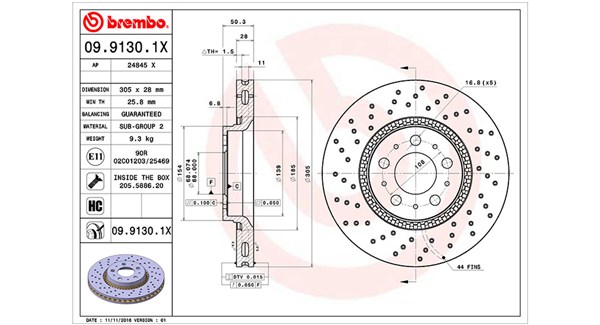 MAGNETI MARELLI Bremseskive 360406051802 305mm 28mm for VOLVO