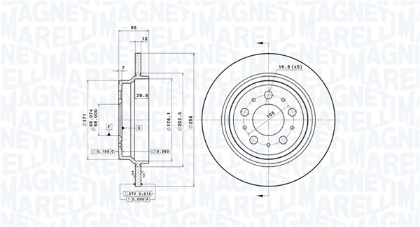 MAGNETI MARELLI Bremseskive 360406051901 fuld 288mm 12mm for VOLVO