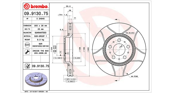 MAGNETI MARELLI Bremseskive 360406051805 305mm 28mm for VOLVO