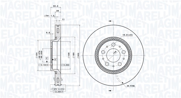 MAGNETI MARELLI Bremseskive 360406051801 ventileret 305mm 28mm for VOLVO