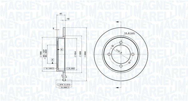 MAGNETI MARELLI Bremseskive 360406051701 fuld 260mm 10mm for VOLVO MITSUBISHI PROTON