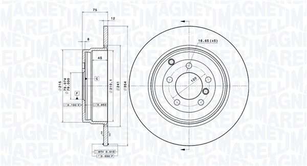 MAGNETI MARELLI Bremseskive 360406054301 fuld 354mm 12mm for LAND ROVER