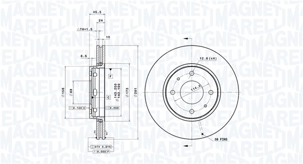 MAGNETI MARELLI Bremseskive 360406052001 ventileret 281mm 24mm for VOLVO MITSUBISHI