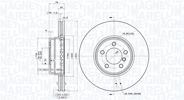 MAGNETI MARELLI Bremseskive 360406054401 ventileret 344mm 30mm for LAND ROVER