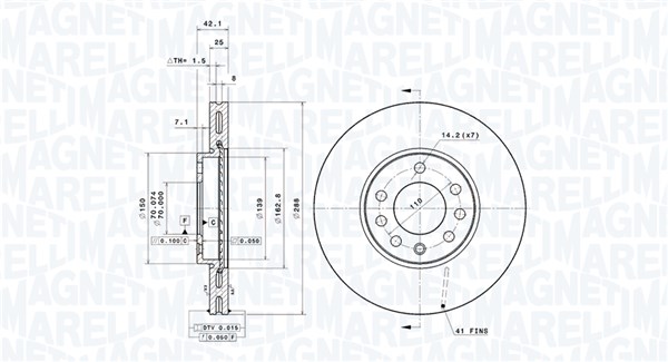 MAGNETI MARELLI Bremseskive 360406053801 indvendig ventileret 288mm 25mm for OPEL VAUXHALL SAAB SATURN LOTUS