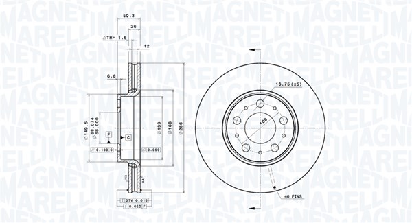 MAGNETI MARELLI Bremseskive 360406052101 ventileret 286mm 26mm for VOLVO