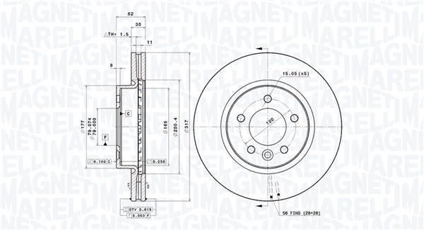 MAGNETI MARELLI Bremseskive 360406054701 ventileret 317mm 30mm for LAND ROVER