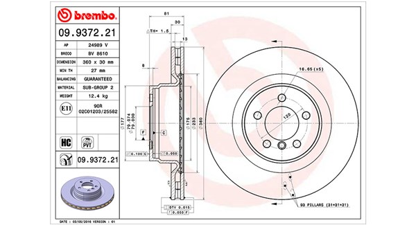 MAGNETI MARELLI Bremseskive 360406055701 Indvendig ventileret- ventilering med dråbeformede blade 360mm 30mm for LAND ROVER