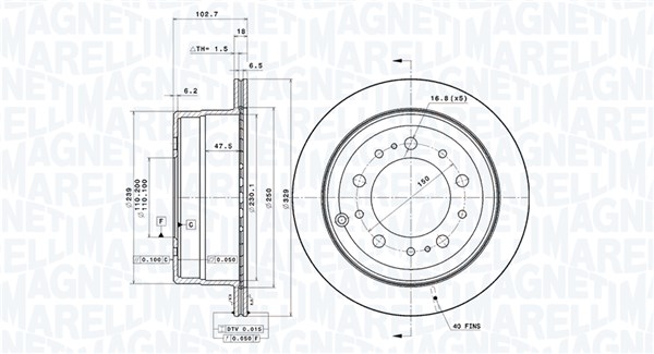 MAGNETI MARELLI Bremseskive 360406055401 329mm 18mm for TOYOTA