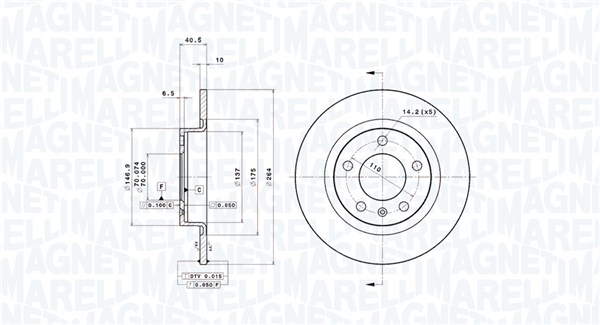 MAGNETI MARELLI Bremseskive 360406056001 fuld 264mm 10mm for OPEL VAUXHALL
