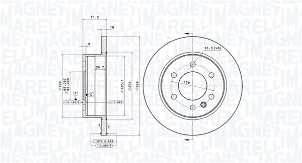 MAGNETI MARELLI Bremseskive 360406056401 fuld 298mm 16mm for DODGE MERCEDES-BENZ VW