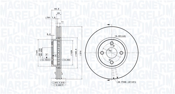 MAGNETI MARELLI Bremseskive 360406057601 275mm 25mm for TOYOTA