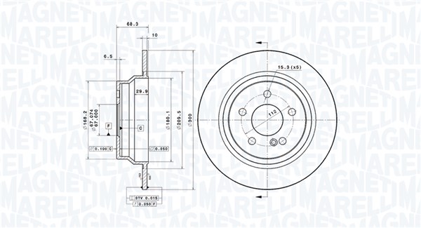 MAGNETI MARELLI Bremseskive 360406057301 fuld 300mm 10mm for MERCEDES-BENZ