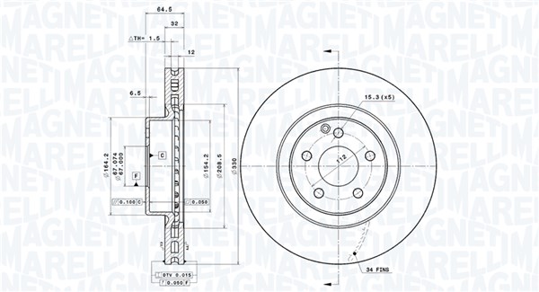 MAGNETI MARELLI Bremseskive 360406059101 ventileret 330mm 32mm for MERCEDES-BENZ MERCEDES-BENZ (BBDC)