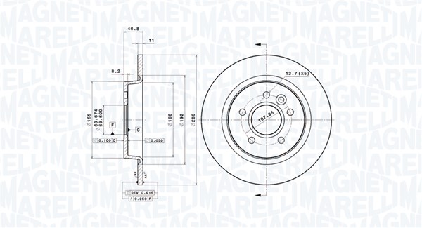 MAGNETI MARELLI Bremseskive 360406059601 fuld 280mm 11mm for FORD VOLVO