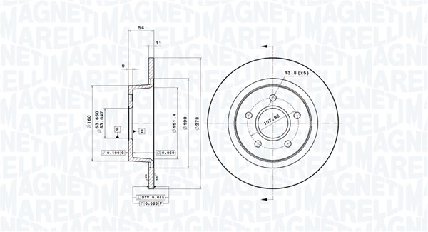 MAGNETI MARELLI Bremseskive 360406061601 278mm 11mm for FORD