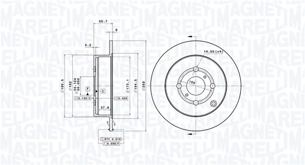 MAGNETI MARELLI Bremseskive 360406061401 269mm 9mm for TOYOTA