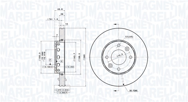 MAGNETI MARELLI Bremseskive 360406062601 280mm 26mm for KIA