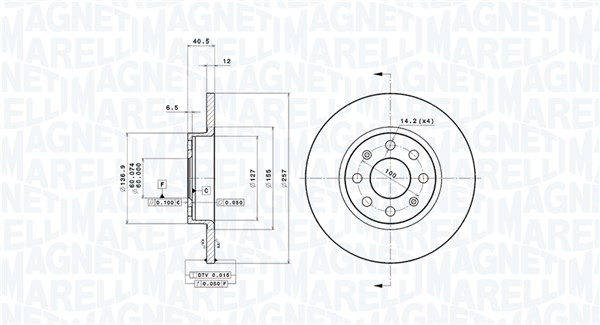 MAGNETI MARELLI Bremseskive 360406064701 257mm 12mm for FIAT