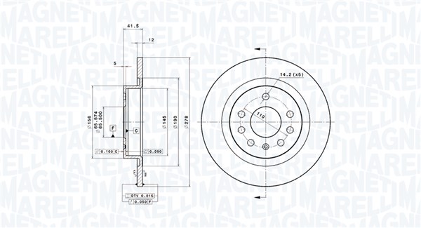MAGNETI MARELLI Bremseskive 360406065801 278mm 12mm for FIAT