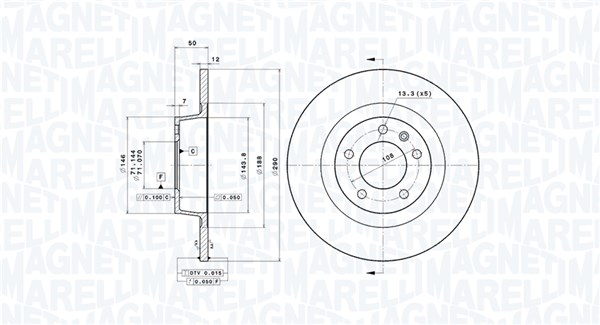 MAGNETI MARELLI Bremseskive 360406065201 290mm 12mm for PEUGEOT