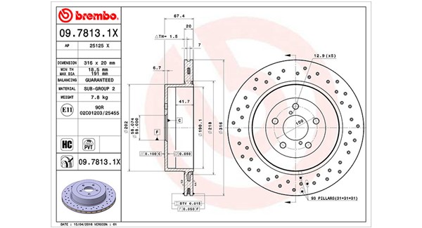 MAGNETI MARELLI Bremseskive 360406067002 perforeret 316mm 20mm for SUBARU