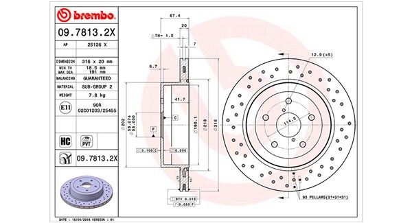 MAGNETI MARELLI Bremseskive 360406067102 perforeret 316mm 20mm for SUBARU