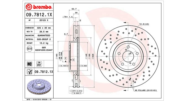MAGNETI MARELLI Bremseskive 360406066902 perforeret 326mm 30mm for SUBARU