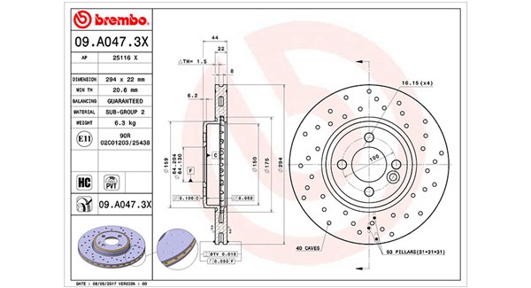 MAGNETI MARELLI Bremseskive 360406069202 perforeret 294mm 22mm for MINI