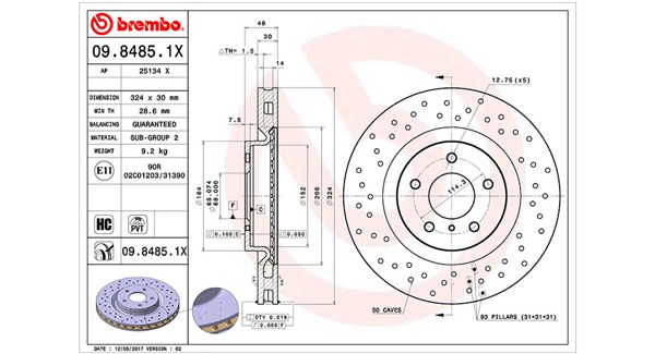 MAGNETI MARELLI Bremseskive 360406067202 perforeret 324mm 30mm for NISSAN