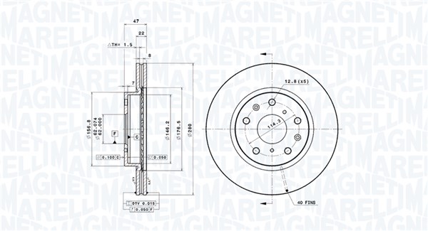 MAGNETI MARELLI Bremseskive 360406070801 280mm 22mm for FIAT NISSAN SUZUKI SUZUKI (CHANGAN)