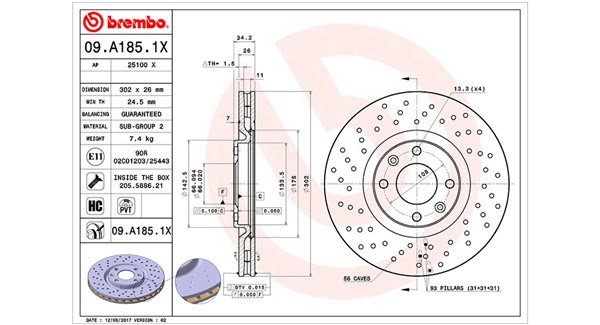 MAGNETI MARELLI Bremseskive 360406070002 perforeret 302mm 26mm for PEUGEOT DS DS (CAPSA)