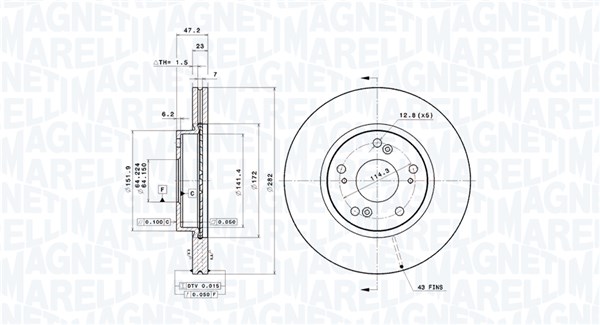 MAGNETI MARELLI Bremseskive 360406072301 282mm 23mm for HONDA CIIMO