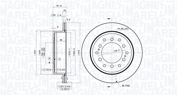 MAGNETI MARELLI Bremseskive 360406071401 ventileret 312mm 18mm for TOYOTA LEXUS