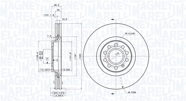 MAGNETI MARELLI Bremseskive 360406075201 ventileret 320mm 30mm for SEAT
