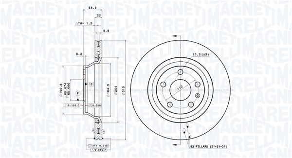 MAGNETI MARELLI Bremseskive 360406075101 310mm 22mm for AUDI