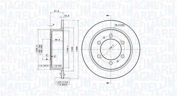 MAGNETI MARELLI Bremseskive 360406075501 299mm 10mm for SSANGYONG DAEWOO